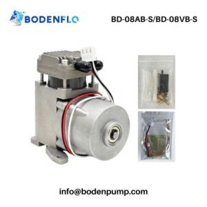 BD-08AB-S BD-08VB-S swing piston micro air compressor with driver board, muffler, tubing, clamps, and vibration-damping rubber cushions