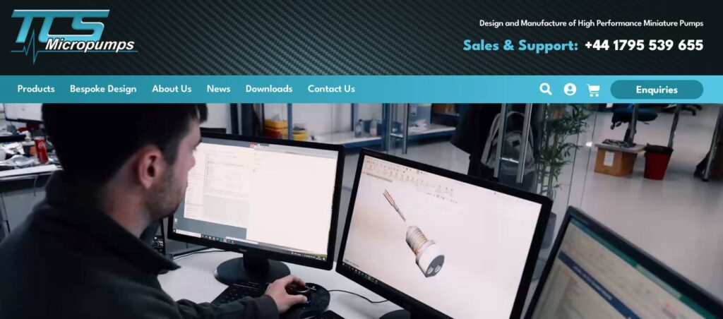 TCS micropumps Screenshot of the home page of the website