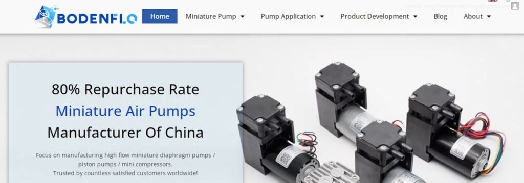 BODENFLO TOP1 micro pump compressor China manufacturer Screenshot of the home page of the website