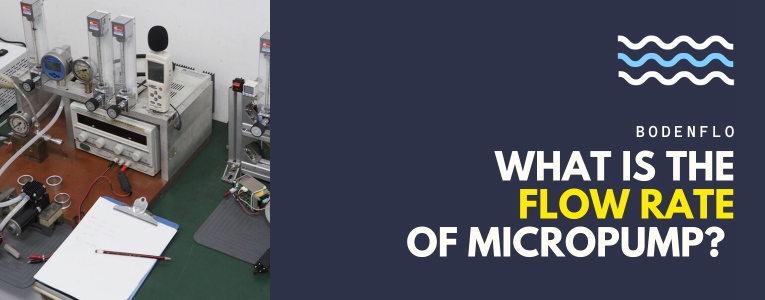 Introductory image for the article 'What Is The Flow Rate Of A Micropump?'; features micro pump flowmeter on the right and article title text on the left with the subtext BODENFLO. 