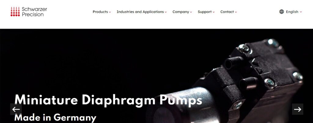 schwarzer precision miniature diaphragm pump Screenshot of the home page of the website