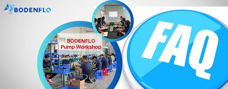 The first circle from the left shows the BODENFLO miniature pump workshop, the second circle shows the BODENFLO sales team and the third circle shows the FAQ picture.