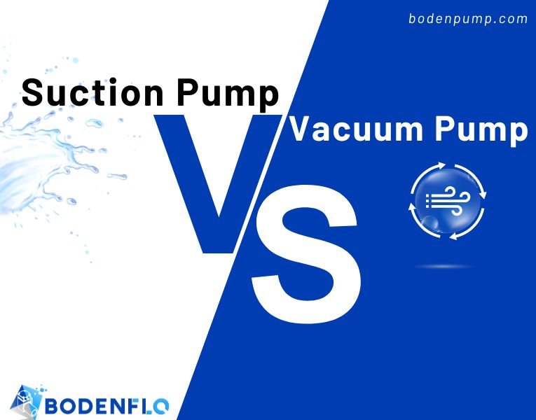 Blog cover image showing a large 'VS' with 'Suction Pump' on one side with a water ripple design and 'Vacuum Pump' on the other side with an air circulation symbol.