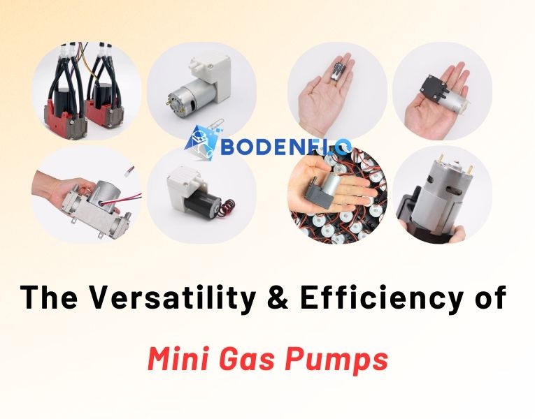 Cover image featuring a collection of eight circular mini gas pumps, including hand-held and exterior views, with the title 'The Versatility and Efficiency of Mini Gas Pumps