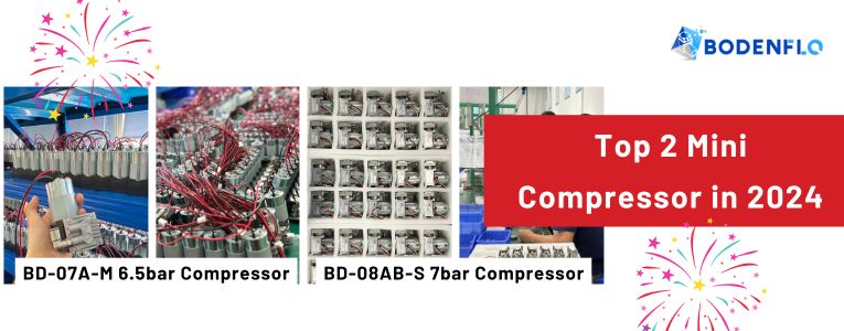 Detailed view of BD-07A-M and BD-08AB-S mini compressors in production.