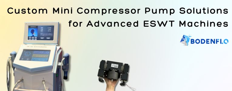 An advanced ESWT machine paired with a BODENFLO mini compressor pump, highlighting tailored pneumatic solutions.