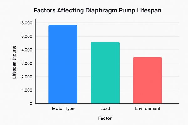 Graph showing factors impacting pump lifespan: motor type, load, etc., for equipment use