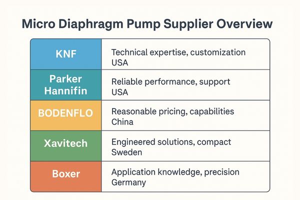 Table layout graphic for pump suppliers