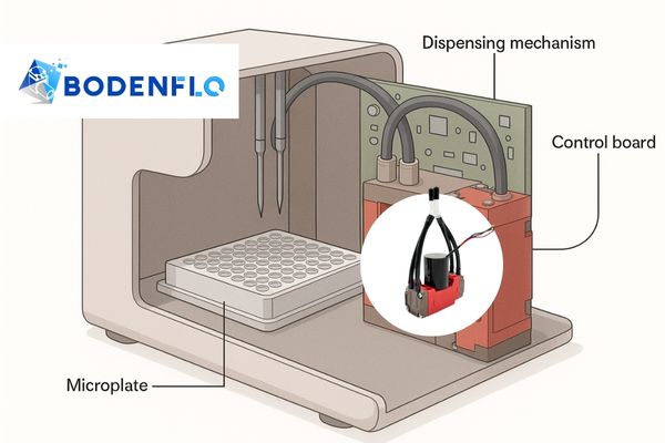 Dual-head pump neatly integrated into a compact microplate washer design