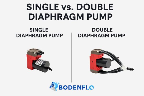 Side-by-side comparison diagram: single vs. double diaphragm pump