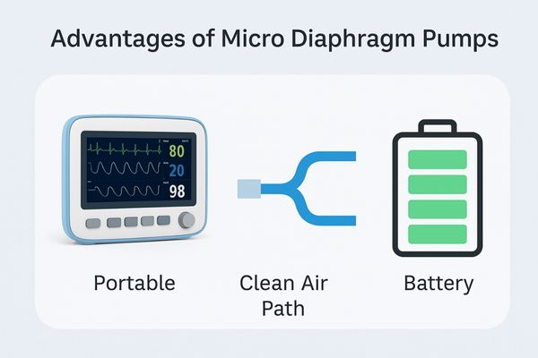 A collage showing a portable monitor, a clean air path, and a battery icon