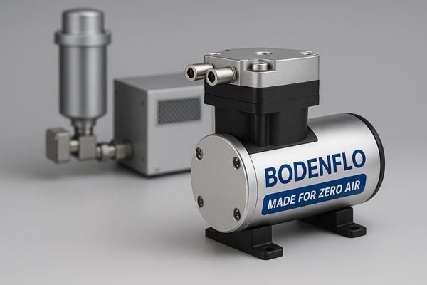 Image of a BODENFLO precision piston pump, perhaps with a 