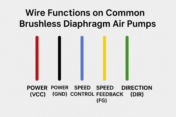 Collection of brushless diaphragm air pumps showing 2, 3, 4, and 5 wire configurations