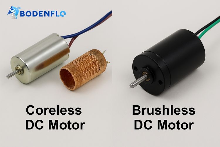 A side-by-side shot of a brushless and a coreless motor