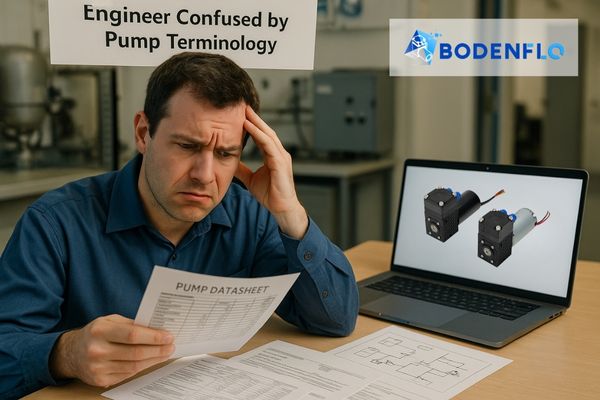 A confused engineer looking at pump datasheets and system diagrams