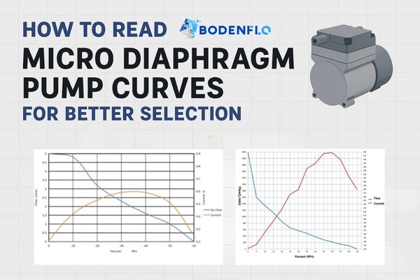 Micro diaphragm pump performance curve illustration with labeled axes and duty point