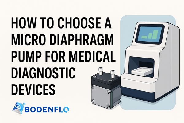 Micro diaphragm pump next to a medical diagnostic device with article title overlay