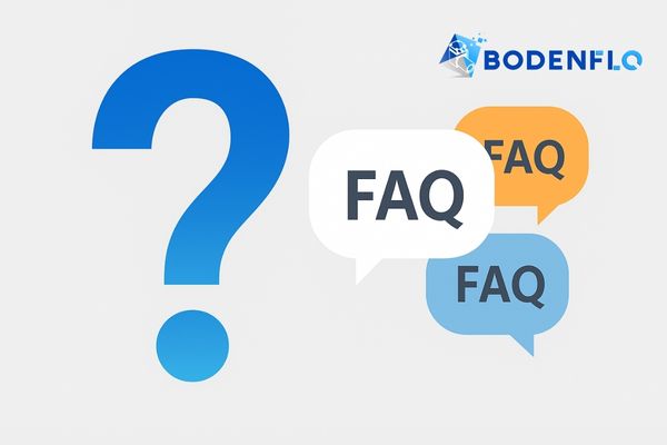 A graphic with a question mark and speech bubbles representing FAQs)