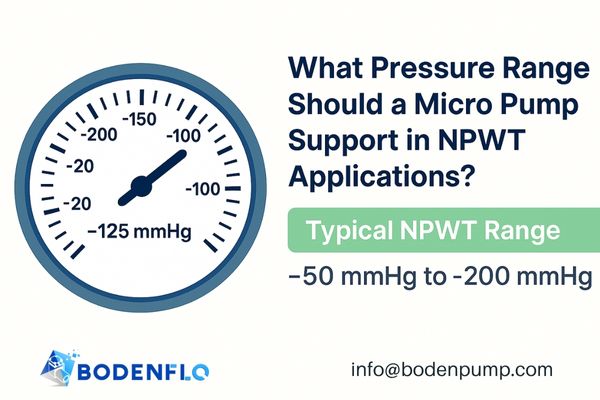 A pressure gauge display showing a reading within the typical NPWT range, e.g., -125 mmHg
