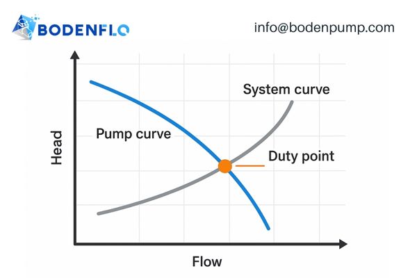 Pump curve with the duty point clearly marked
