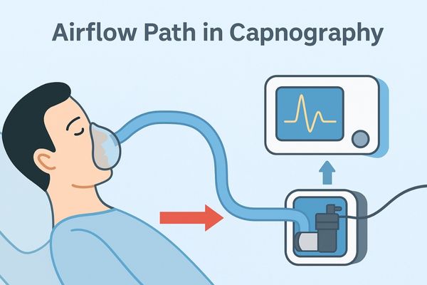 A diagram showing the principle of sidestream capnography