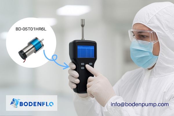 A cleanroom technician using a handheld particle counter
