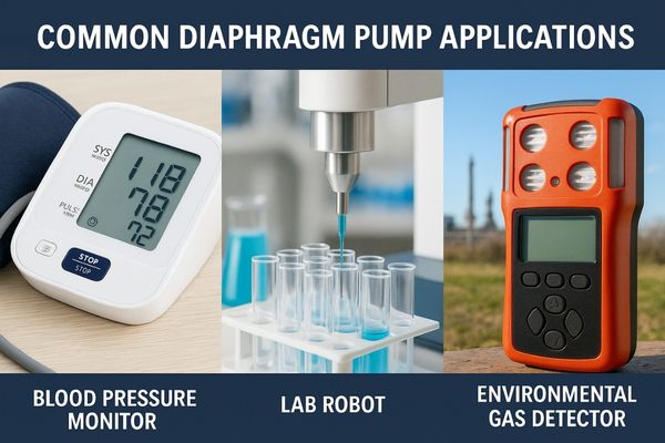 A collage of different applications: a blood pressure monitor, a lab robot, and an environmental gas detector