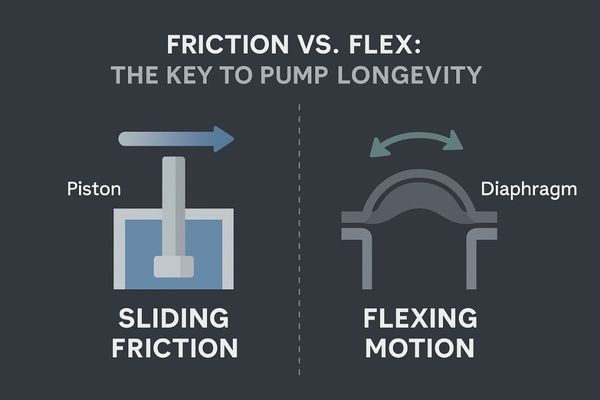An animation comparing the sliding friction of a piston vs. the flexing motion of a diaphragm