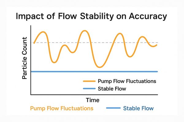 A graph showing how pump flow fluctuations lead to inaccurate particle count readings