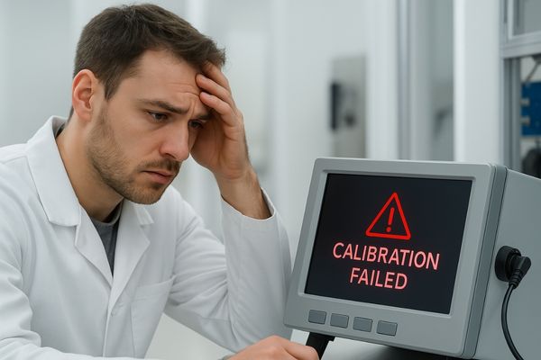 A frustrated technician looking at an instrument with a 