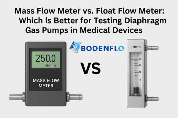 Mass flow meter and float flow meter comparison for testing diaphragm gas pumps in medical devices