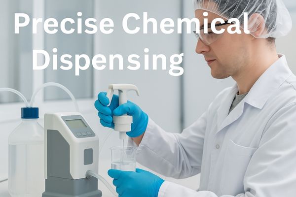 A lab technician using a precise chemical dispensing system