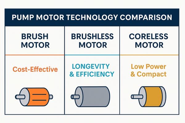 An image showing three motor types: brush, brushless, and coreless