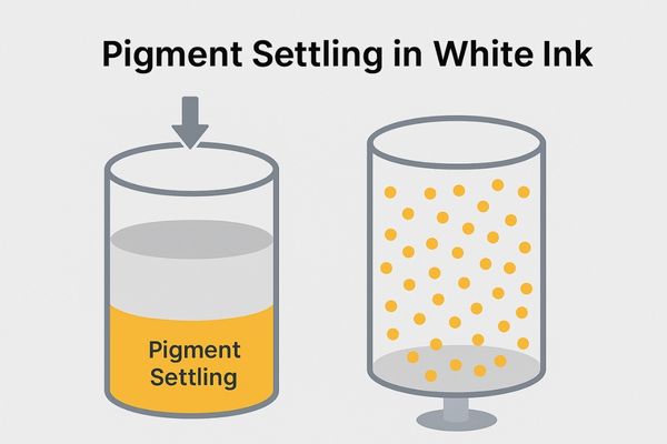 A diagram showing pigment settling in a container vs. suspended pigments