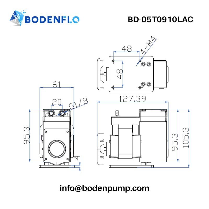 BD-05T0910LAC AC Pump dimensions diagram with measurements in mm