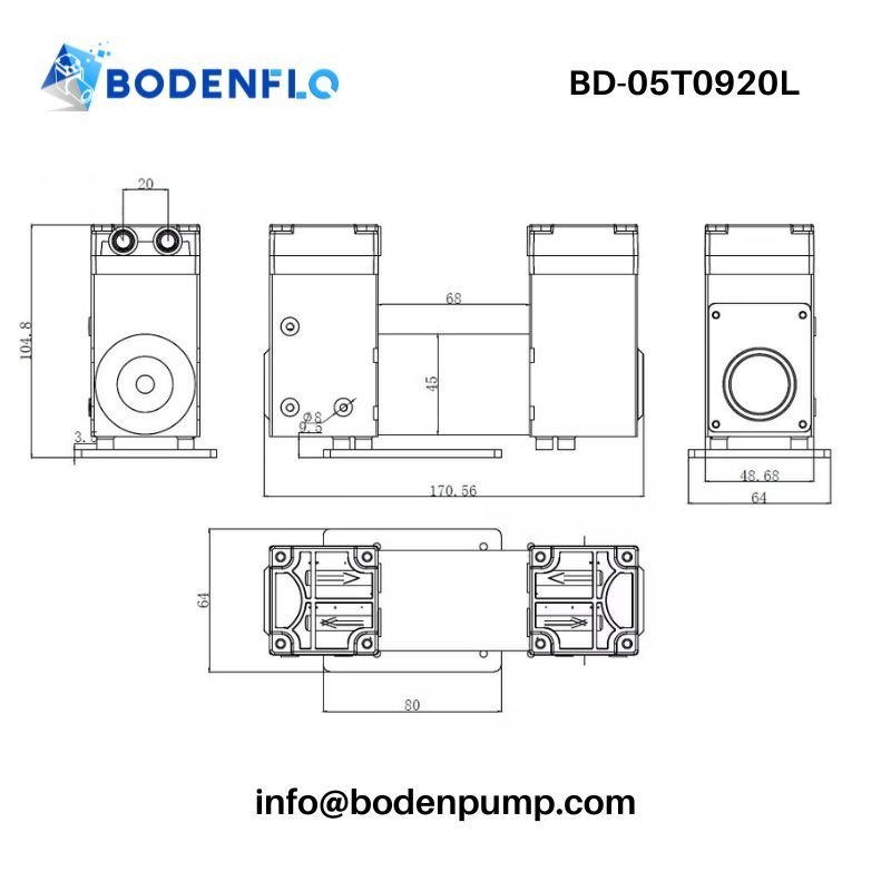 BD-05T0920L 24V double head diaphragm vacuum pump dimensions diagram