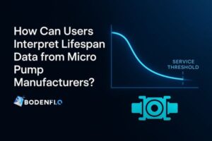 Modern infographic-style cover showing a micro pump lifespan curve and service threshold with bold title: “How Can Users Interpret Lifespan Data from Micro Pump Manufacturers?”