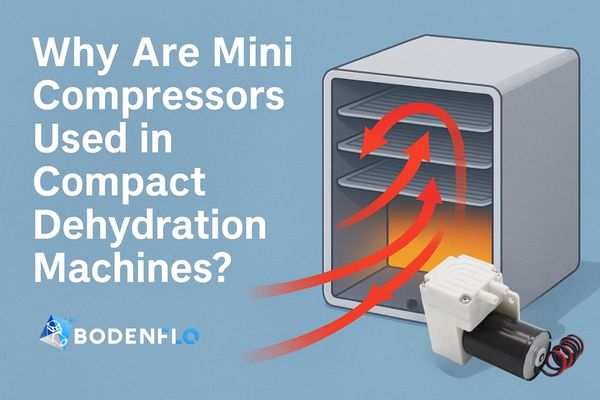Mini compressor powering airflow in a compact dehydration machine