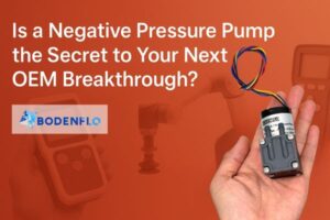 High-tech negative suction pressure pump in hand on a dark blue background with bold white text highlighting OEM innovation.