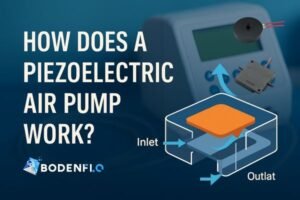 Cover image showing a piezoelectric air pump working principle with airflow arrows and medical device background.