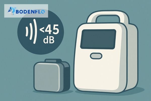An icon showing a sound wave with a level below 45 dB next to a medical pump
