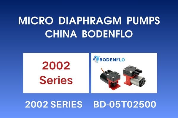 Comparative image of 2002 Series and BODENFLO BD-05T02500 micro diaphragm pumps from China.