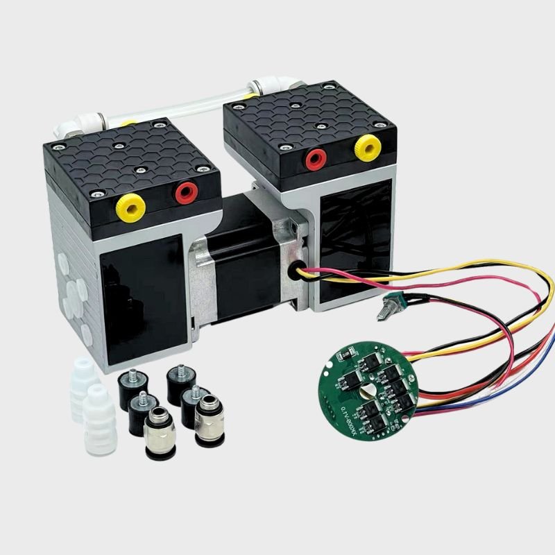 BODENFLO BD-05T30K dual-head brushless micro pump with PCB controller and mounting accessories for smart lab automation.