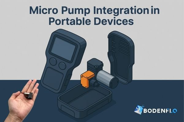 An exploded view of a compact handheld gas detector, highlighting the tiny space occupied by the micro diaphragm pump