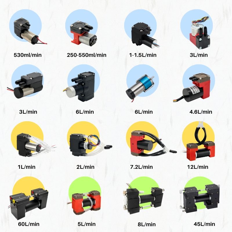 Comparison chart of single-head, dual-head, and multi-head diaphragm pumps showing structure, flow, and performance differences.