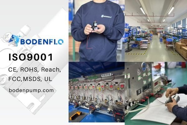 Image of a BODENFLO engineer collaborating with a client over a technical drawing of an ink system