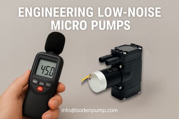 A quiet micro diaphragm pump being measured with a decibel meter