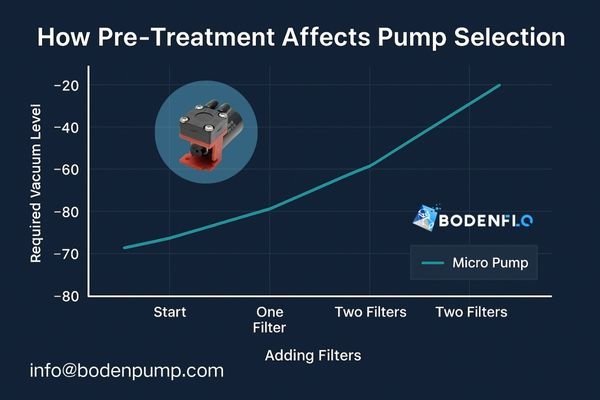 A graph showing how adding filters increases the required vacuum level of a micro pump
