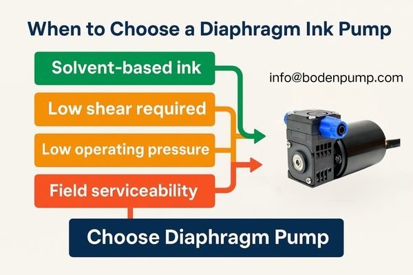 A checklist or flowchart graphic guiding the decision toward a diaphragm pump