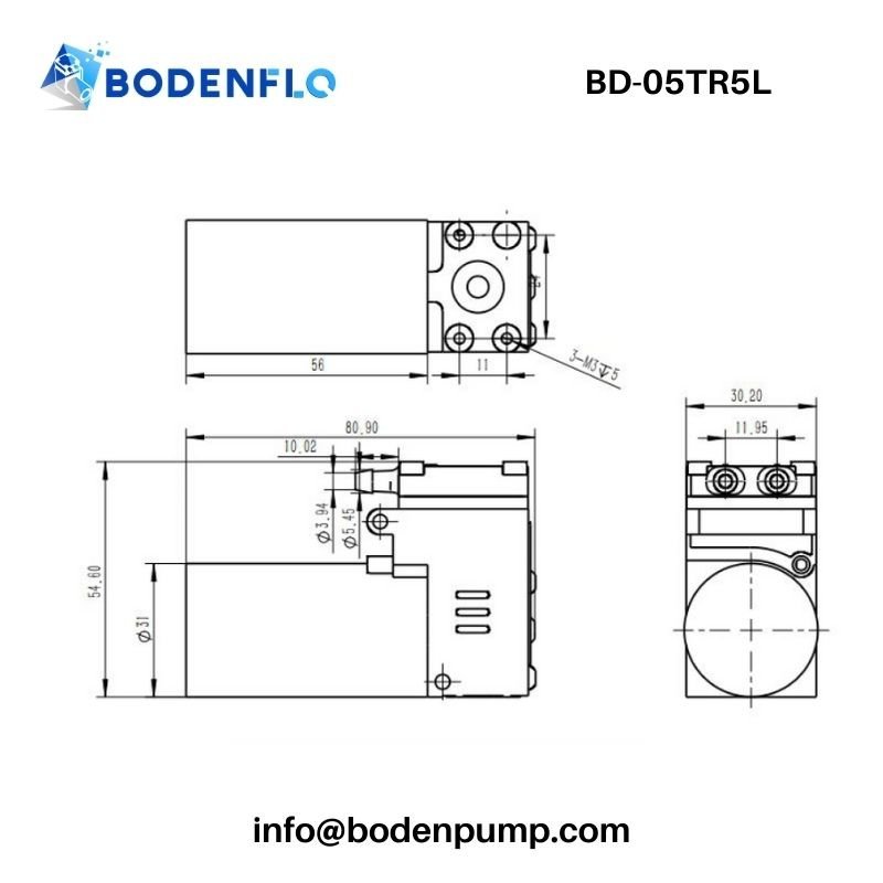 Swing Piston Gas Compressor dimensions 80x31x54mm BD-05TR5L
